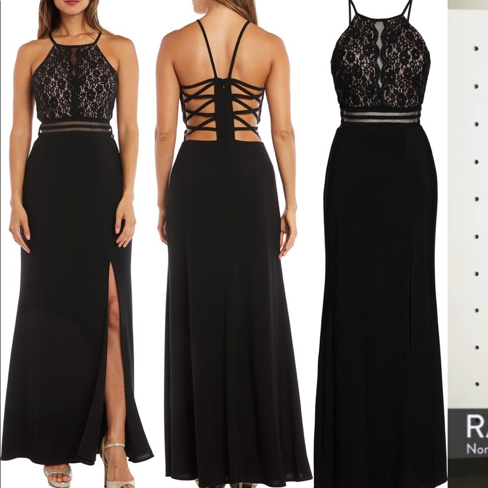 Morgan & Co strappy lace bodice dress
